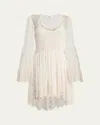 Chloé Lace U-neck Long-sleeve Mini Dress In White