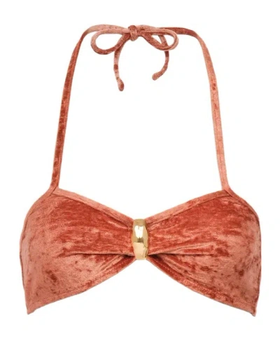 Chloé Lace-up Bikini Top In Orange