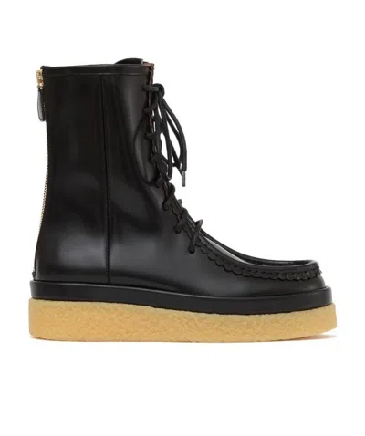 Chloé Leather Lace-up Ankle-boots In Black