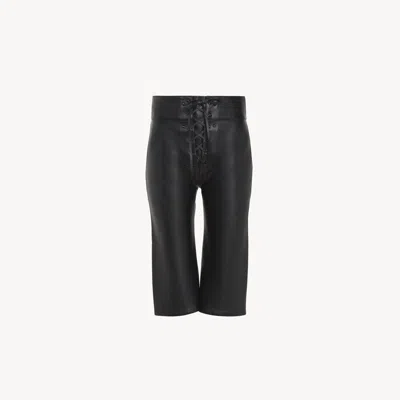 Chloé Pantalon Capri En Cuir À Détails Lacets Femme Noir Taille 38 100% Cuir D'agneau In Black