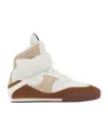 Chloé Kick Natural Brown High-top Sneaker In Mesh And Leather In White
