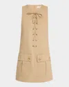 Chloé Satin Cotton Dress With Button And Slit In Argil Brown