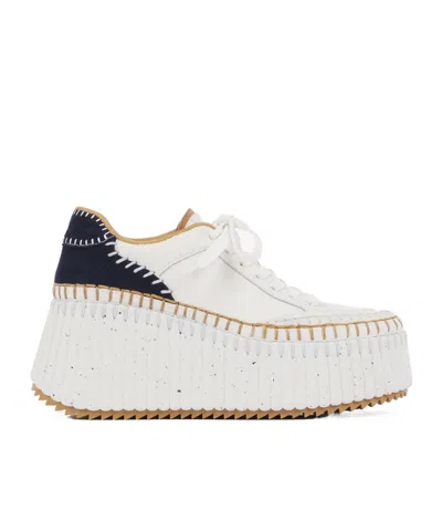 Chloé Nama Suede-trimmed Leather Platform Sneakers In White