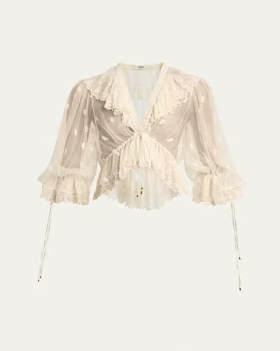 Chloé Ruffle Lace Crop Top In Whisper White