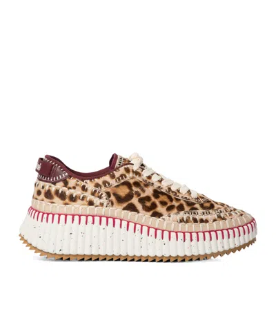 Chloé Nama Embroidered Grosgrain And Leather-trimmed Leopard-print Calf Hair Sneakers In Multi