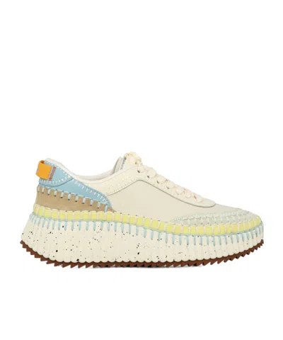 Chloé Chloe Womens Bone Nama Embroidered Leather Low-top Trainers