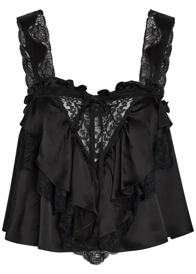 Chloé Chloe Lace-embellished Ruffled Silk Blouse In Black
