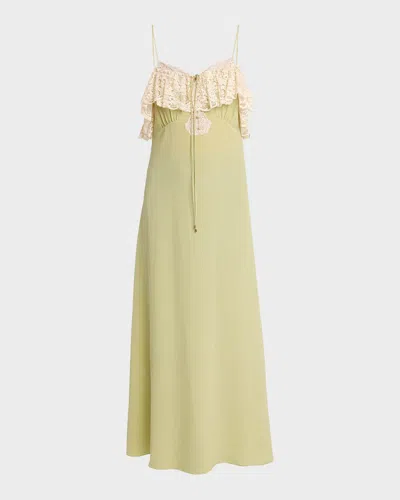 CHLOÉ LACE-RUFFLE SILK CREPE DE CHINE MAXI SLIP DRESS