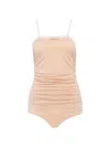 Chloé Lace Trim Ruched Bodysuit Slim Straps In Neutral
