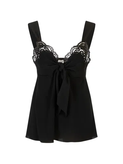 Chloé Lace-trim Bow-detail Sleeveless Blouse In Black
