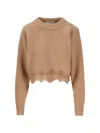 Chloé Pullover Corto Con Collo A Lupetto In Maglia Di Lana E Cashmere Con Pizzo In Brown