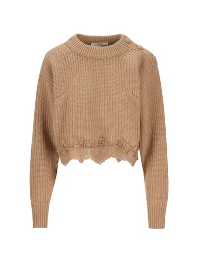 Chloé Lace-trim Button-detail Sweater In Brown