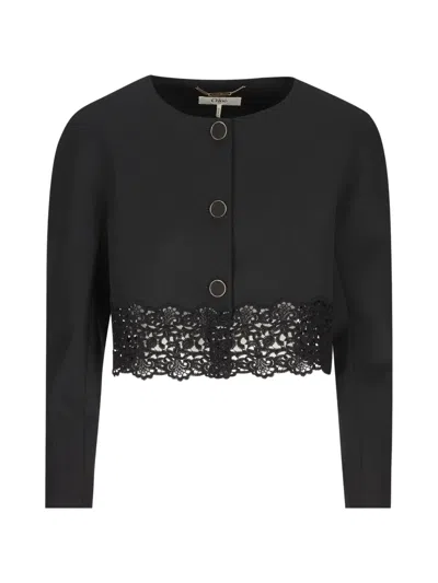 Chloé Lace-trim Cropped Cardigan In Black