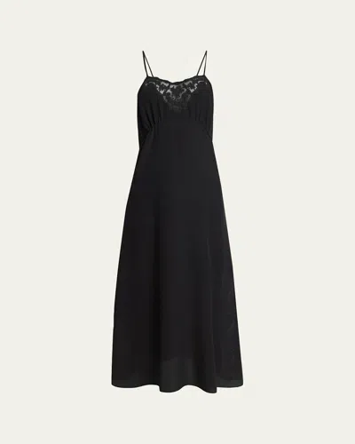 Chloé Lace-trim Empire Silk Midi Slip Dress In Blue