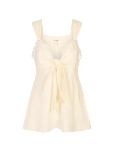 Chloé Lace-trim Knotted Sleeveless Blouse In White