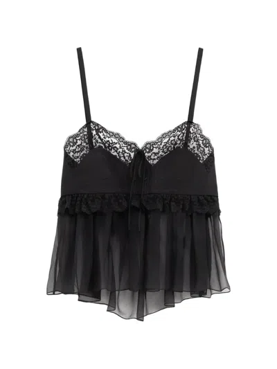 Chloé Lace-trim Ruffled Top In Black
