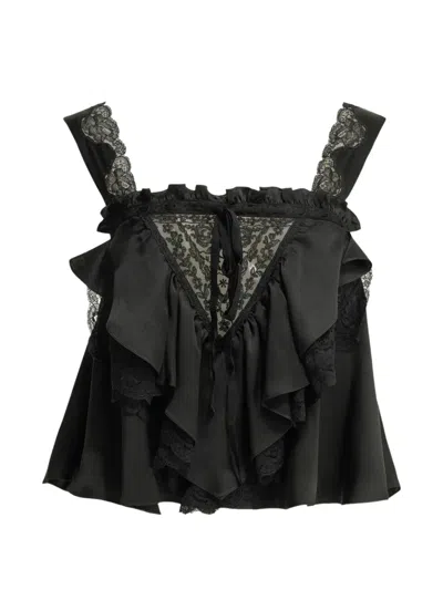 Chloé Chloe Lace-embellished Ruffled Silk Blouse In Black