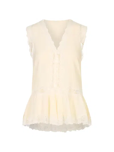 Chloé Lace-trim Sleeveless Peplum Blouse In Neutral