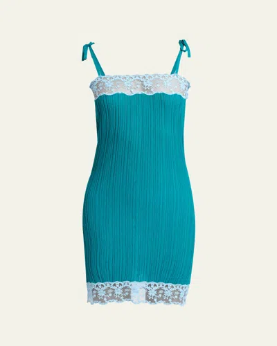 Chloé Lace-trim Sleeveless Rib Knit Mini Dress In Green