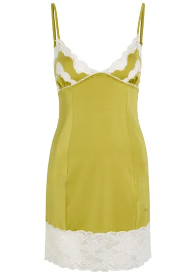 Chloé Chloe Lace-trim Stretch-satin Mini Dress In Green