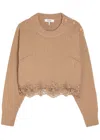 Chloé Pullover Corto Con Collo A Lupetto In Maglia Di Lana E Cashmere Con Pizzo In Brown