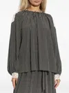 Chloé Micro Check Silk Long-sleeve Blouse In Gray