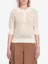 Chloé Women Ivory Knit Polo Shirt With Lace Collar In Yellow