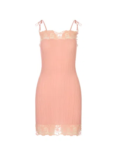 Chloé Lace-trimmed Ribbed-knit Mini Dress In Pink