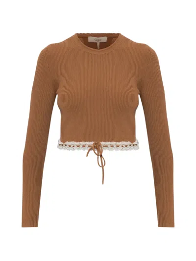 Chloé Lace-trimmed Ribbed-knit Sweater In Multi