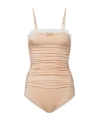 Chloé Lace Trim Ruched Bodysuit Slim Straps In Brown
