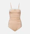 Chloé Lace Trim Ruched Bodysuit Slim Straps In Pink