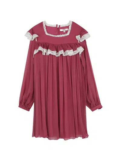 Chloé Kids' Lace-trimmed Ruffled Dress In Pink