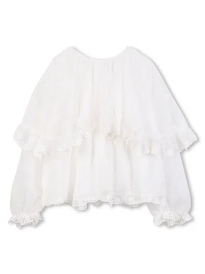 Chloé Lace-trimmed Ruffled Silk-georgette Blouse In White