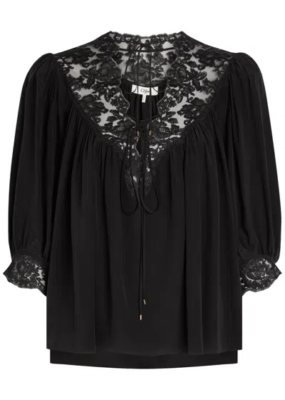 Chloé Chloe Lace-trimmed Silk Blouse In Black