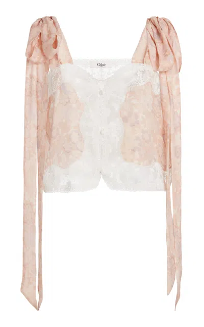 Chloé Lace-trimmed Silk Charmeuse Tank Top In Pink