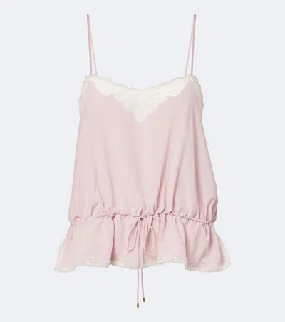 Chloé Lace-trimmed Silk Crêpe De Chine Camisole In Pink