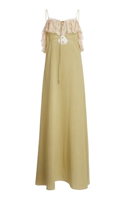 Chloé Lace-trimmed Silk Crepe De Chine Maxi Dress In Nude