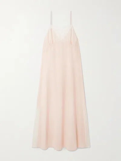 Chloé Lace-trimmed Silk Crepe De Chine Maxi Dress In Pink