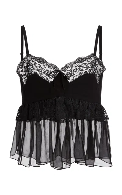 Chloé Lace-trimmed Silk Crepe De Chine Tank Top In Black