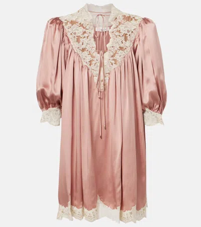 Chloé Lace-trimmed Silk Satin Minidress In Pink