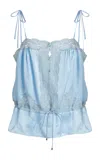 Chloé Lace-trimmed Silk Satin Top In Blue
