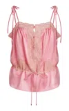 Chloé Lace-trimmed Silk Satin Top In Pink