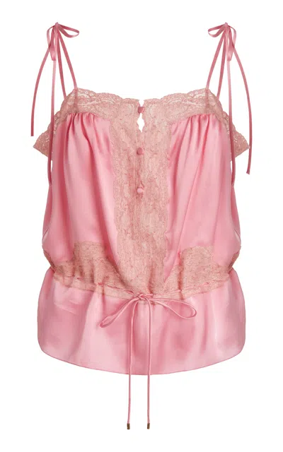 Chloé Lace-trimmed Silk Satin Top In Pink