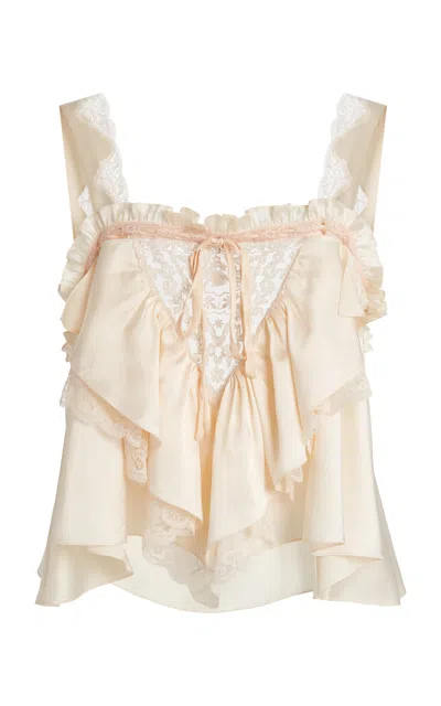 Chloé Lace-trimmed Silk Satin Top In White