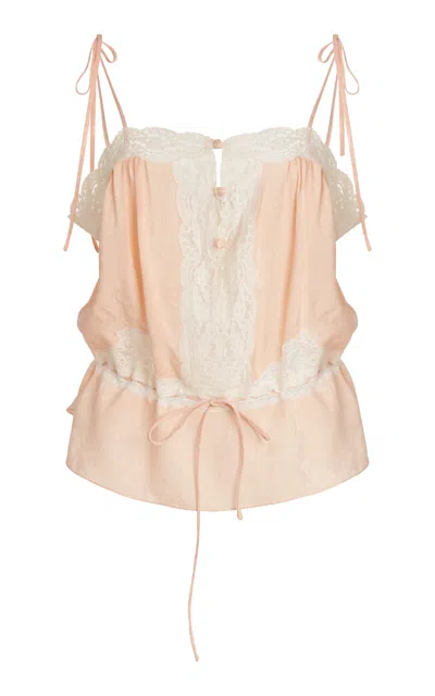 Chloé Lace-trimmed Silk Tank Top In Neutral
