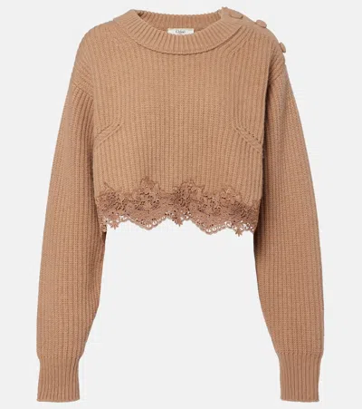 CHLOÉ CHLOÉ LACE-TRIMMED WOOL AND CASHMERE SWEATER