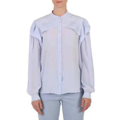 Pre-owned Chloé Chloe Ladies Blue Crepe De Chine Shirt With Plelated Details, Brand