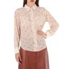 CHLOÉ CHLOE LADIES DEW PINK C MICRO FLOWER MOTIF SILK BLOUSE