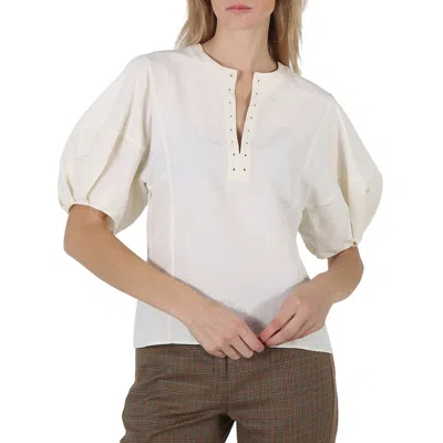 Chloé Chloe Ladies Iconic Milk Linen Silk Canvas Puff-sleeve Blouse In White