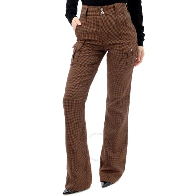 Chloé Chloe Ladies In Houndstooth Cotton Wool High-rise Flared Trousers In Brown